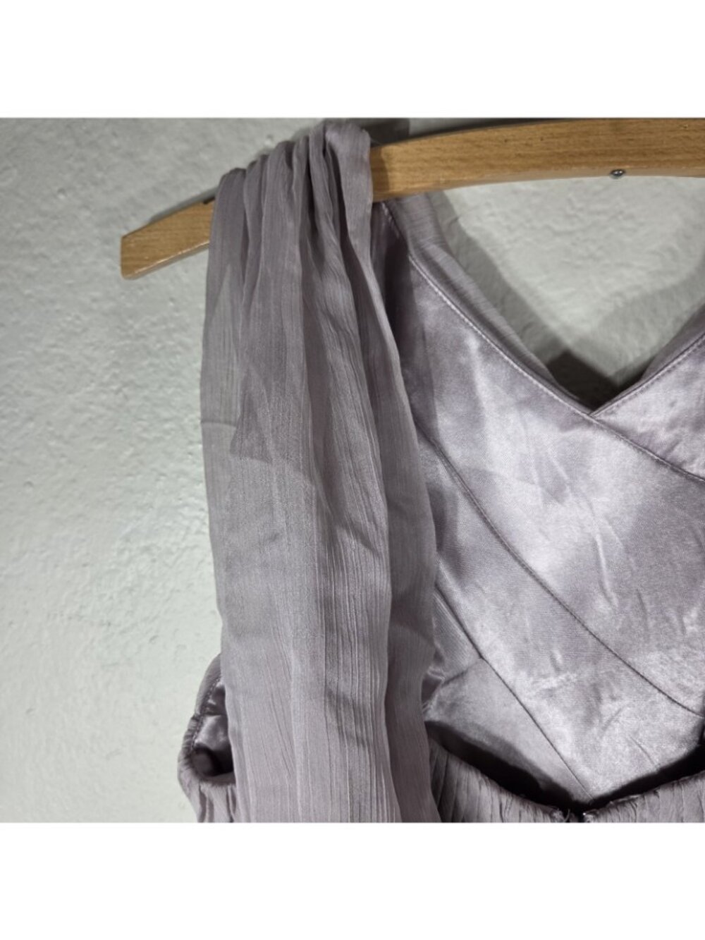 ASOS Lavender Gray Pleated Maxi Dress Size 2 Criss-Cross Ruched Chiffon Gown - Picture 11 of 16
